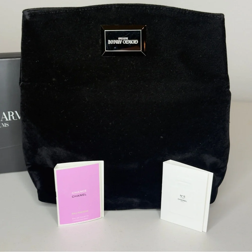 NEW Giorgio Armani Black Velvet Pouch Luxury Beauty Bundle